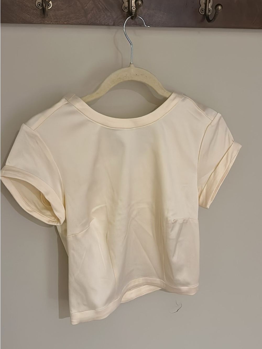 Anthropologie Cream Boxy Crop Tee